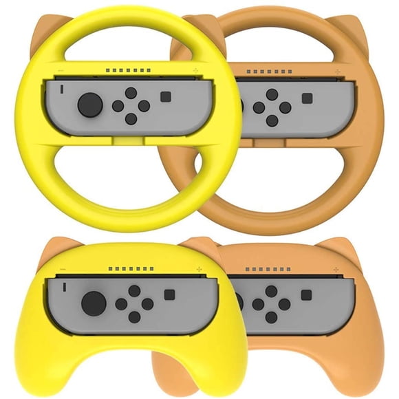 Grip for Nintendo Switch Controller Racing Games Steering Wheel Grip for Joy Con - 4 Pack Cute Cat Comfort Handle Kit Grips Accessories for Kids Family, Yellow + Brown Suit