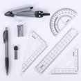 thumbnail image 4 of HLONK Ensemble d'Outils de Mathématiques 8 Pcs Géométrie École Boussole Règle Triangle Rapporteur Gomme Trousse, 4 of 7