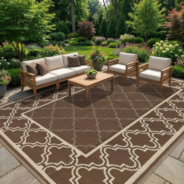 Reversible Outdoor Rug, Waterproof Plastic Straw Mat – Durable, UV-Resistant, Easy-Clean, Non-Shedding Patio Carpet for Deck, Porch, Balcony, Backyard, Camping, RV Use