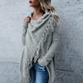 thumbnail image 2 of Women Stripes Poncho Fall Tassels Slash Gradient Shawl Hem Fringe Loose Sweater, 2 of 8