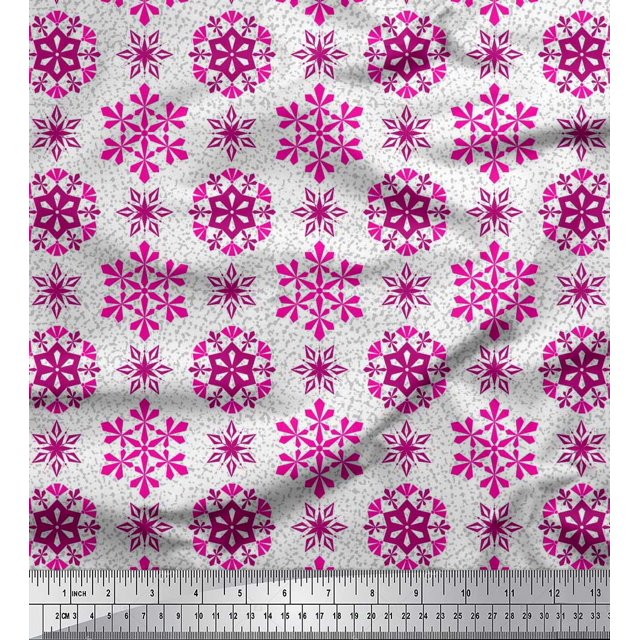 Soimoi Cotton Voile Fabric Snow Flakes Floral Print Sewing Fabric Yard 56 Inch Wide