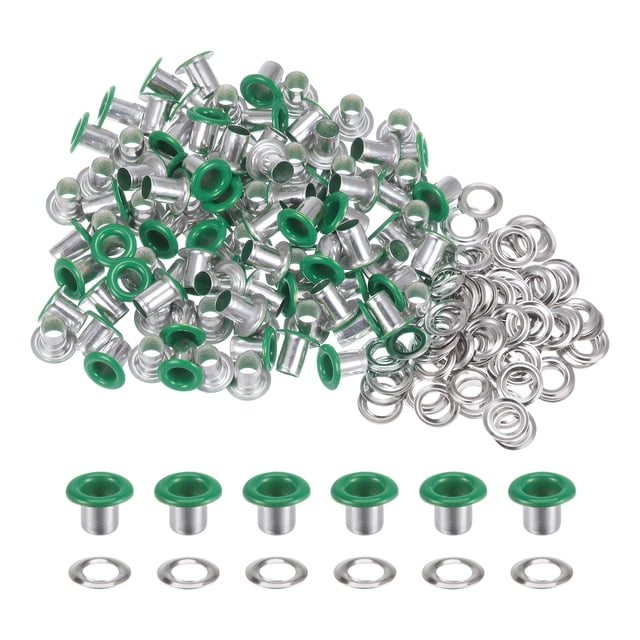 Unique Bargains 100PCS Grommets Eyelets 1/6 Inch (4mm) ID Hole Metal Self Backing Eyelet with Washers for Leather Green