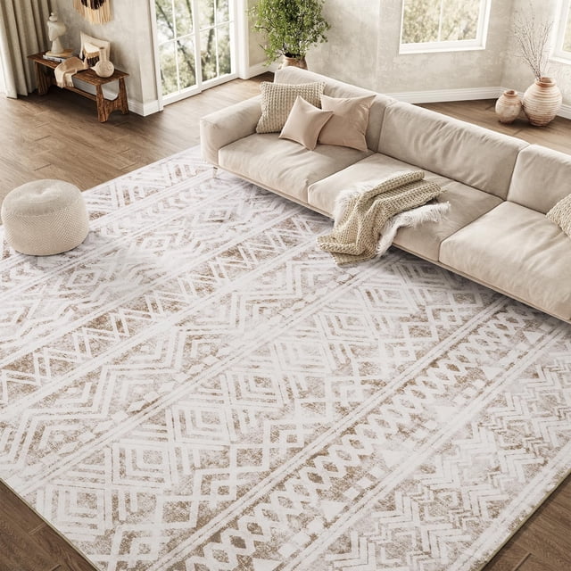 Boho Area Rug x Carpet Rugs for Living Room Bedroom Moroccan-Machine Washable Rugs for Bedroom Dining Room Living Room Rug Neutral Taupe