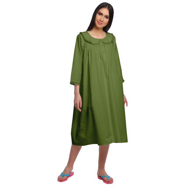 Moomaya Robe de Nuit à Patte de Boutonnage pour Femmes, Unie, à Manches Longues
