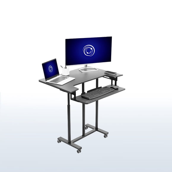 VIVO Mobile Height Adjustable Stand Up Desk Cart with Sliding Keyboard Tray
