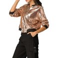 thumbnail image 1 of INSPIRE CHIC Women's Sequin Jacket Zipper Closure Hidden Pockets Bomber Jacket M Rose Gold, 1 of 8