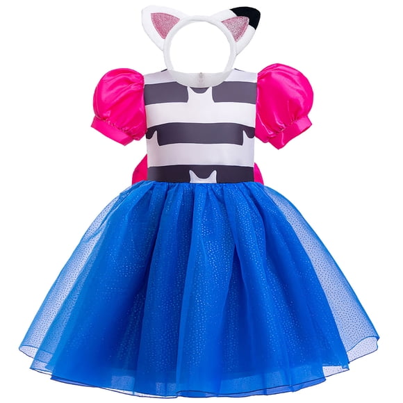 Girls Cat Doll Costume with Cat Headband Christmas Birthday Party Princess Outfits, Size for 6-7Year