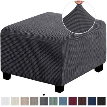 LOVEVER 3 Tailles Carré Jacquard Durable Housse Extensible Personnalisée pour Repose-Pieds Ottoman Tabouret de Rangement Pliant Protecteur de Meuble Housse (Gris Foncé L)