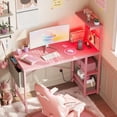 thumbnail image 3 of Bestier 44.3 inch LED Gaming Desk with Outlets & USB Ports Computer Desk with Storage Shelves in Pink, 3 of 9