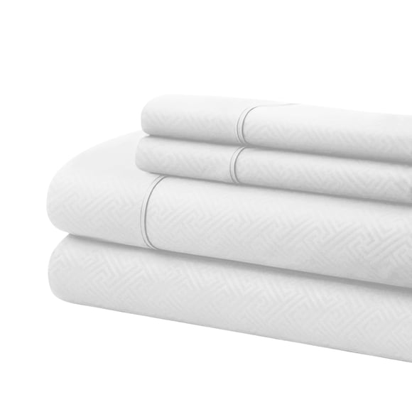 Ensemble de Draps à Poches Profondes Gaufrés Bassano 1800 Series - Ultra Doux et Infroissables - Ensemble de Draps Luxueux (California Très Grand, Blanc)