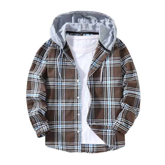 Ceisia Chemise à Capuche à Manches Longues pour Homme, Décontractée, à Carreaux Patchwork, Boutonnée, Cadeau