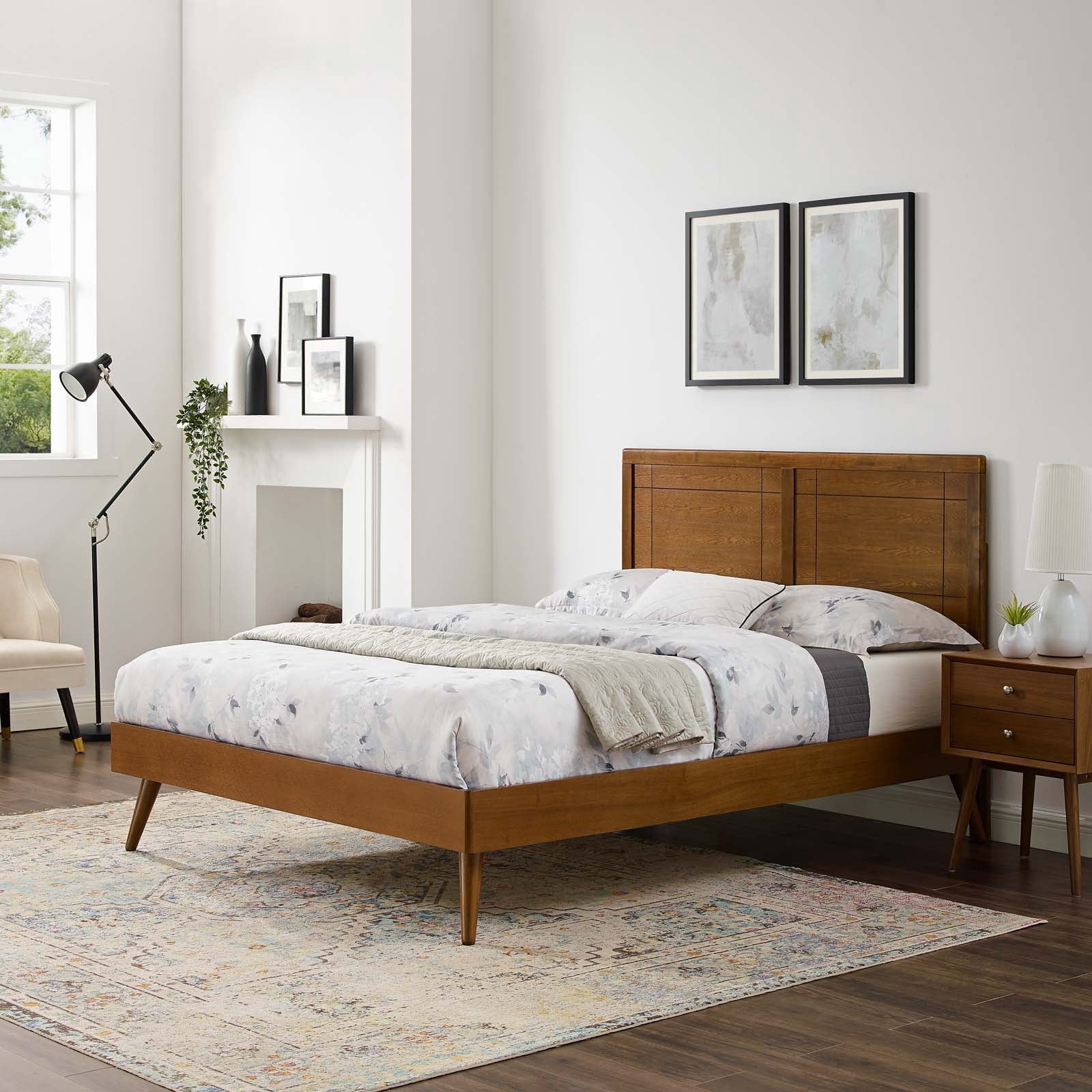 Modway Marlee Queen Wood Platform Bed with Splayed Legs in Walnut
