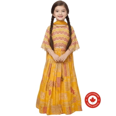 DWEEP SARA Ensemble Traditionnel de Lehenga Jaune Imprimé Brodé pour Filles, 1-2 Ans(18)