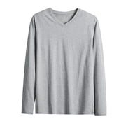 Hotojiny Chemises en coton pour hommes Solid Color V Col Casual T Shirt Légèreté travail solitaire Tee Fall Soft Base Layer Tops Vêtements