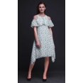 thumbnail image 4 of Bimba Robe Midi à Manches Volantées pour Femmes, Tunique Évasée à Épaules Dénudées, Imprimé Floral Bleu - XXX-Large, 4 of 6
