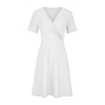 thumbnail image 4 of EGNMCR Robes de Vacances pour Femmes Robe Décontractée Grande Taille Col en V Manches Courtes Boho avec Poches, 4 of 6