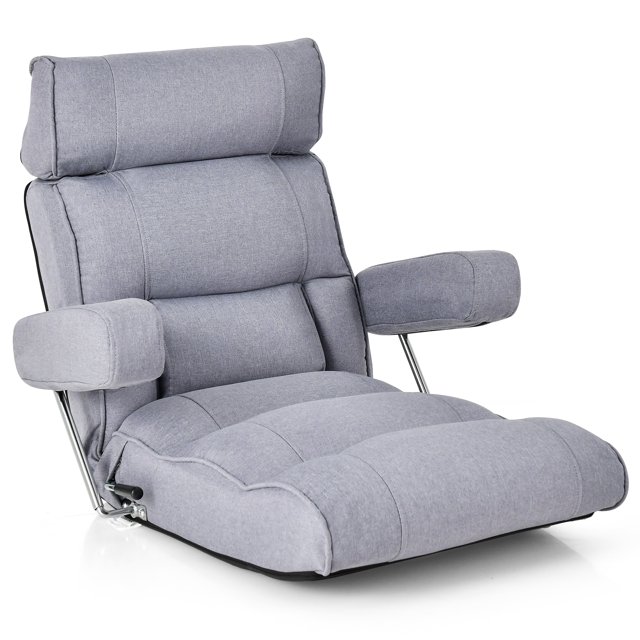 Costway Sofa Paresseux Réglable avec Dossier Réglable en Continu et Appui-Tête/appui-Lombaire/siège à 6 Positions Gris