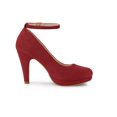 thumbnail image 3 of BLISSFUL STEP Chaussures pour Femmes Bout Rond Talon Aiguille Bride à la Cheville Escarpins Rouge 6,5, 3 of 7