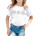 thumbnail image 1 of WEIYLL T-Shirt pour Filles Imprimé Floral Col Rond Manches Courtes Décontracté Doux pour Sortir 3-4 Ans, 1 of 5