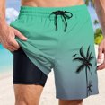 thumbnail image 3 of YUEVE Beach Shorts for Men 2 in 1 Compression Liner 7 Inch Inseam, Mens Swim Trunks Gradient Hawaiian Print Quick Dry Bathing Suit with Pockets Green XXL, 3 of 4