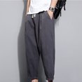 thumbnail image 1 of asjyhkr Plus Size Mens Linen Pants Elastic Waist Drawstring Hiking Beach Cropped Pants with Pockets,M-5XL, 1 of 6