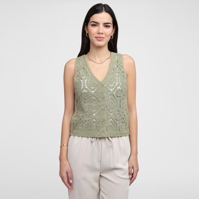 Devoted, Crochet Vest With Buttons, Sizes XS-XL