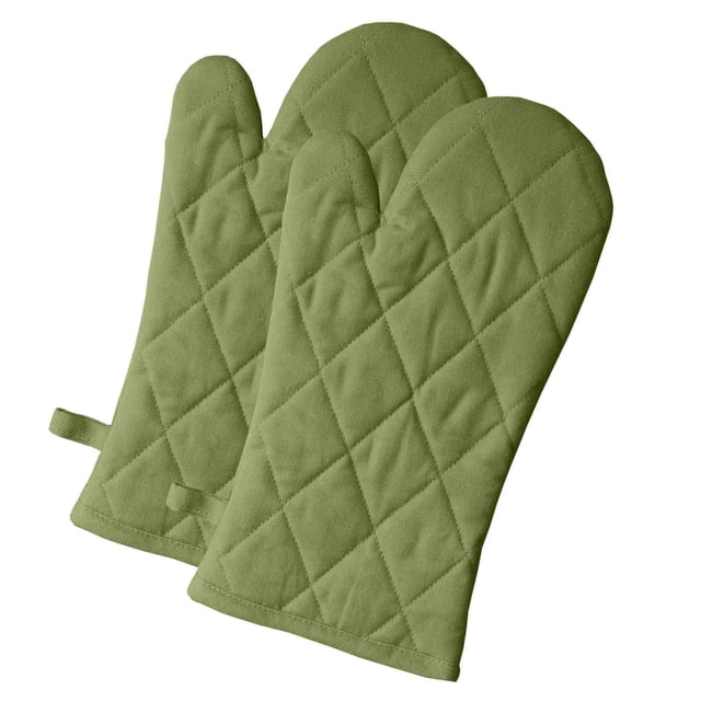 Fabstyles Solo Mitaines de Four en Coton, Ensemble de 2, Vert olive avec Surpiqûres en Losange Matelassées et Boucles de Suspension, Conçues pour la protection contre la Chaleur dans les Linges de Cuisine et les Tâches au Four.