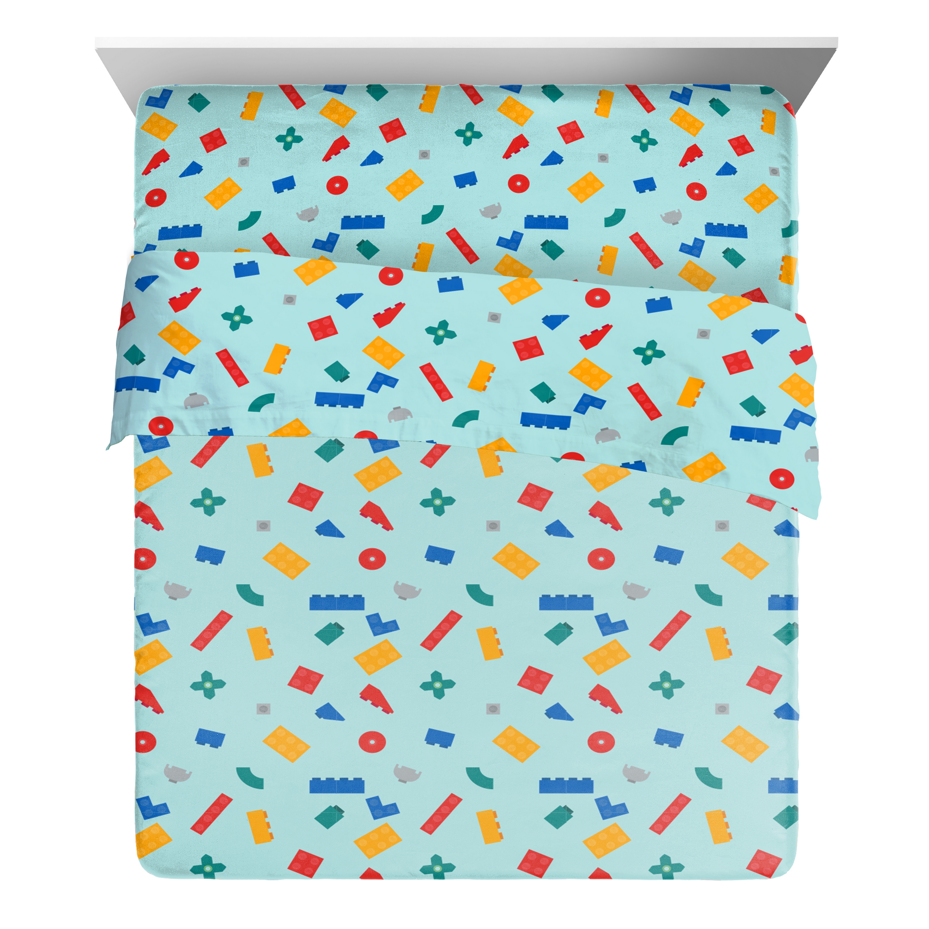 LEGO® Ensemble de Draps 4-Pièces pour Lit 2 Places pour Enfants, 100 % Polyester