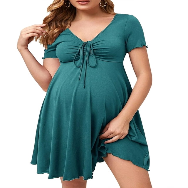 Robe de Maternité Courte pour Femmes à Manches Courtes, Mini, Col en V, Décontractée, Ample, Style Babydoll, Grande Taille
