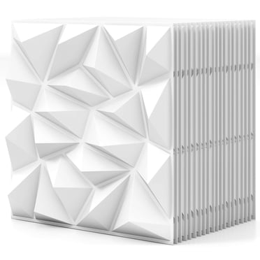 Costway Lot de 20 Panneaux Muraux 3D en PVC à Texture Diamant Carreaux Muraux pour Bricolage Peinture Découpe Blanc