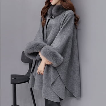 Miqool Winter Coat Women's Cape Jacket Ladies Bat Sleeve Warm Cape Overcoat Long Cloak Outwear Casual Open Front Shawls on Sale Clearance