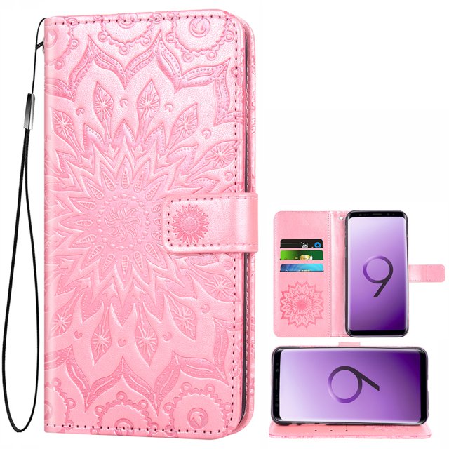 Étui de Téléphone pour Samsung Galaxy S9 Plus, Étui Portefeuille Folio à Rabat, Porte-Cartes en Cuir PU avec Fentes, Protection Intégrale Robuste, Support, Étui de Protection pour Téléphone pour Galaxy S9 Plus Femmes, Or Rose