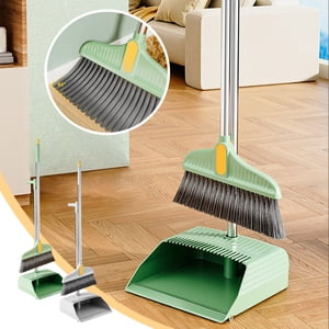 YYV Balais et poêlon 2-in-1 Ensemble de nettoyage ménager Poignée en acier inoxydable Balais et Combo à pans de poussière pour le bureau à domicile Gris