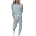 thumbnail image 1 of Mrat Beach Outfits for Women 2 Piece Jogging Sets Solid Polyester Long Sleeve Sweatsuits Sets Two Piece Track Suits Drawstring High Waist Pants Set Comfy Outfits E-Mint Green XXL, 1 of 5