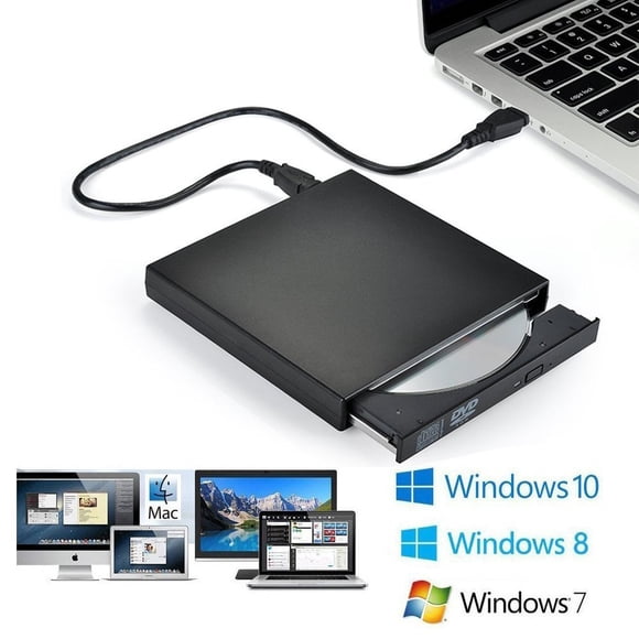 External CD DVD Drive, USB 2.0 Slim Protable External CD-RW Drive DVD-RW Burner Writer Player for Laptop Notebook PC Desktop Computer, Black