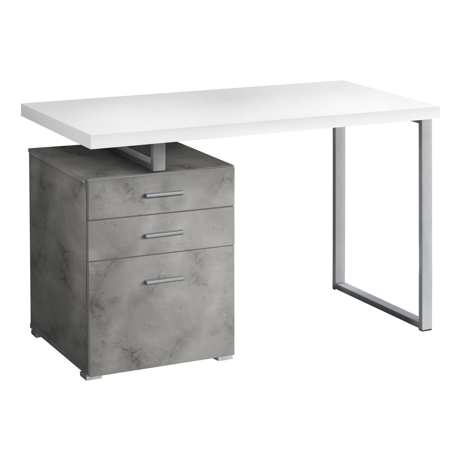 Monarch Specialties Computer Desk, Home Office, Laptop, Left, Right Set-up, Storage Drawers, 48"l, Work, Metal, Laminate, Grey, White, Contemporary, Modern