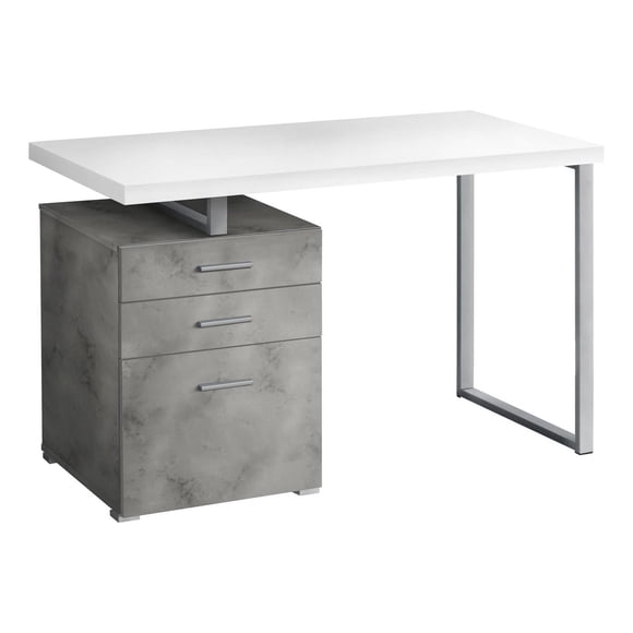 Monarch Specialties Computer Desk, Home Office, Laptop, Left, Right Set-up, Storage Drawers, 48"l, Work, Metal, Laminate, Grey, White, Contemporary, Modern