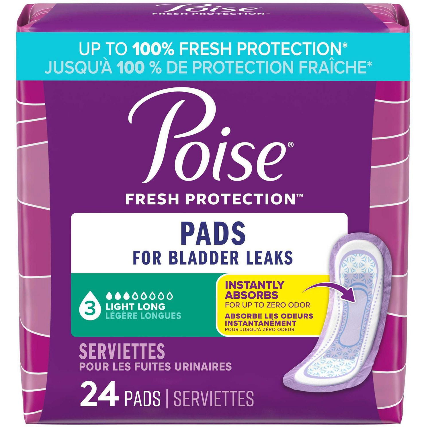 Serviettes d’incontinence Poise pour femmes, degré d’absorption 3, absorption lèger