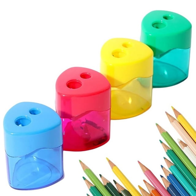 Dvkptbk Colored Pencil Sharpener, Double Holes Small Manual Pencil Sharpener with Lid for Kids, Classroom, Office, Home (Random Color)
