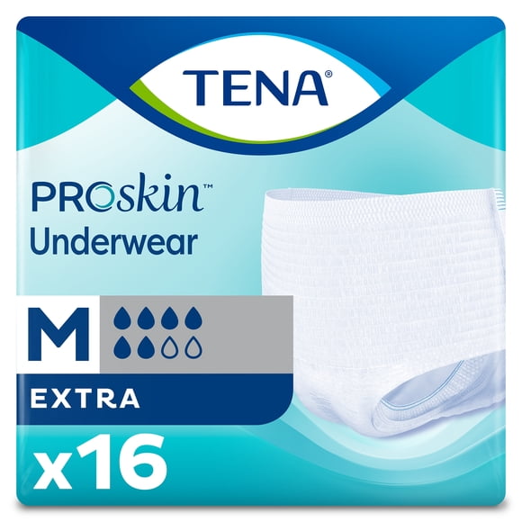 TENA ProSkin Extra Protective Underwear, Medium, White, 64 Count Case