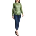 thumbnail image 2 of INSPIRE CHIC Women's Crochet Lace See Through Floral Ruffle Neck Blouse S Green-1, 2 of 7