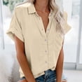 thumbnail image 2 of Timegard Womens Tops Button down Short Sleeve Lapel V-Neck Top Summer Casual Shirts with Pockets Blouse, 2 of 6
