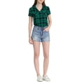 thumbnail image 2 of INSPIRE CHIC Chemises à Carreaux pour Femmes Col en Pointe Boutonnées Blouses de Rentrée Bleu Vert P, 2 of 6