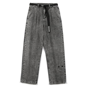 EGNMCR Jeans pour hommes, taille élastique masculine Loose Fit Denim Pantalons, hommes tirer sur Jeans Noir et Gris Fils Jeans droits hommes Loose and Versatile Long Avec ceinture pantalons hommes Bottoms Hommes Pantalon