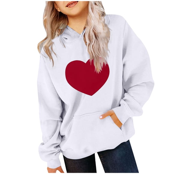 Milgrthf Girls Heart Patch Hoodies Sweatshirts Heavyweight Long Sleeve Crew Neck Hooded Pullover for Tween Girl White 3 Years