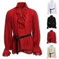 thumbnail image 2 of Lefu Retro Men Gothic Shirt Top Victorian Medieval Ruffle Pirate Puff Sleeve Bandage, 2 of 9