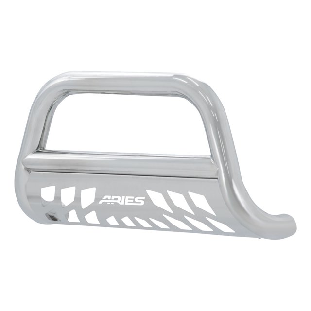 Aries 35-3014 Bull Bar Polished; Stainless Steel; 3 Inch Diameter; With Brushed Stainless Skid Plate; With Track Mounting System For Light Mounts