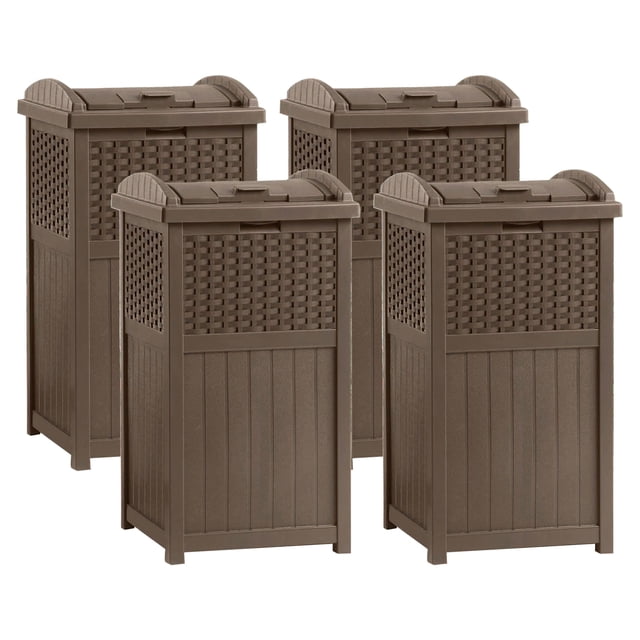 Suncast Cache-Poubelle 33 Gallons en Résine Osier pour l'Extérieur (Lot de 4)