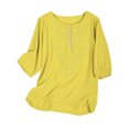 thumbnail image 1 of Yuyuzo Hauts Boho pour Femmes Chic Décontracté Chemises à Manches 3/4 Broderie Col Rond Hauts d'Été Amples T-Shirts Blouse, 1 of 7