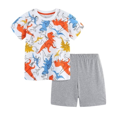 LUOGENLI Boys Outfits Set Summer New Casual Dinosaur Print Short Sleeve Short Pants 2 Piece Set for Outdoor Play and Daily Wear Ideal for Ages 1 7 Maxi Outfits for Boys 2025 White 6-7 Years